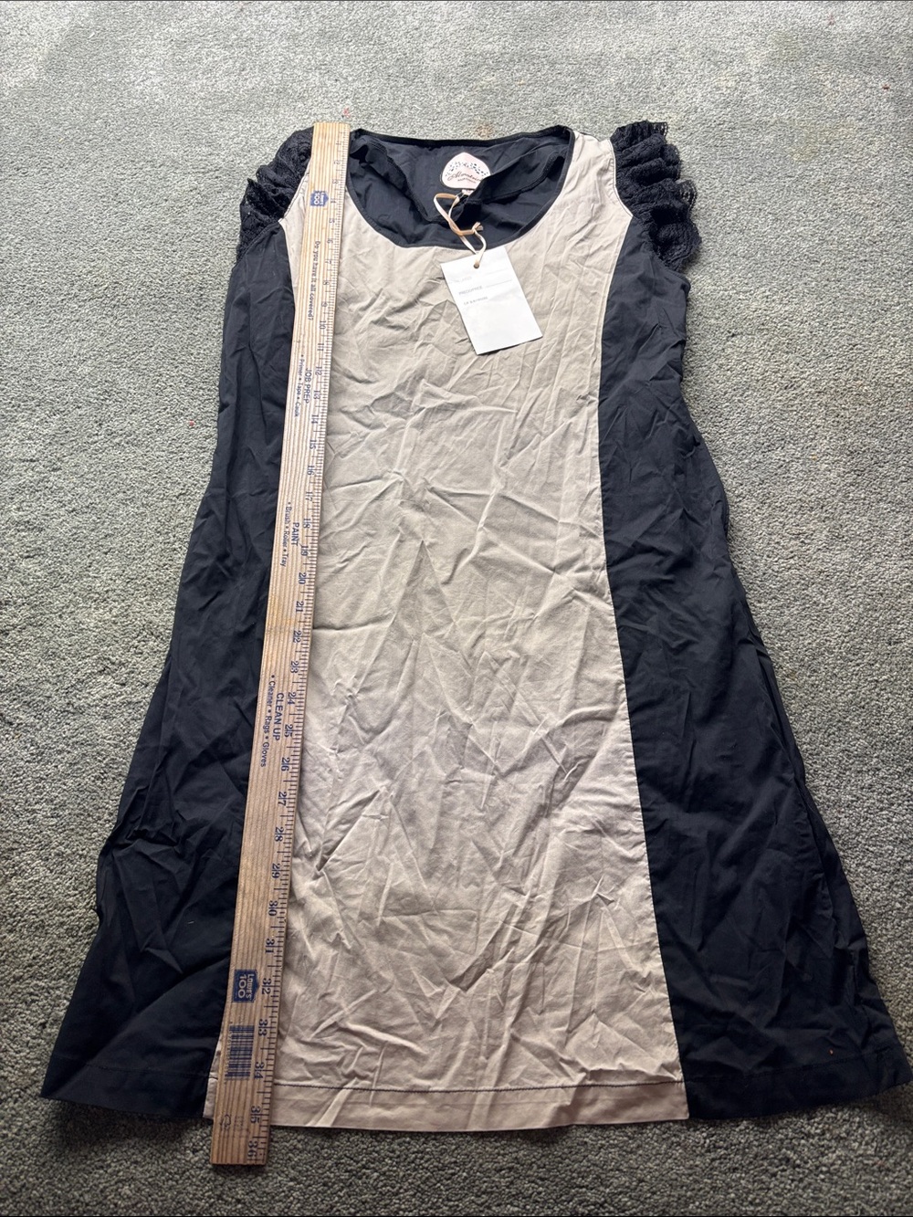 Sleeveless Two-Tone Black and Beige A-Line Dress